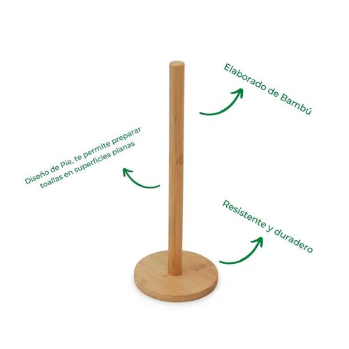Porta Rollo Papel Dispensador Servitoallas Soporte Bambú 