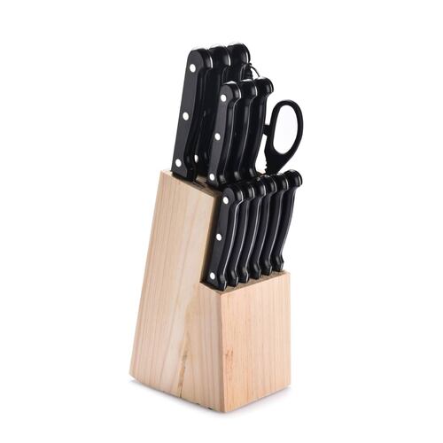 Set de cuchillos tijeras y afilador 14 pzs y base de bambú