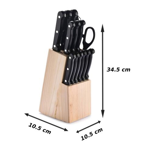 Set de cuchillos tijeras y afilador 14 pzs y base de bambú