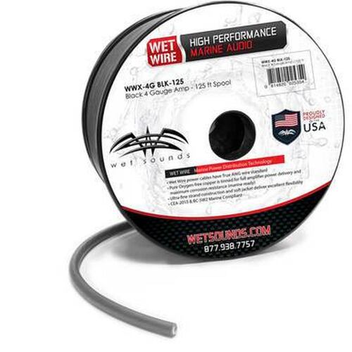 Rollo de Cable Marino Wet Sounds WWX-4G BLK-125 para amplificador de calibre 4 Black Frost - Carrete 