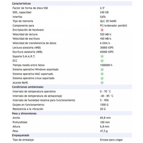 Unidad de Estado Solido SSD Adata SATA III, 240GB SU630, 6 Gbit/s, Lectura 520 MB/s, 2.5 Pulg, Escritura 450 MB/s (ASU630SS-240GQ-R)