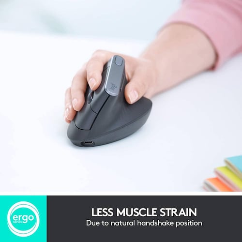 Mouse Logitech MX Vertical, Recargable, Bluetooth, Reduce la tensión Muscular, 4 botones personalizables, Logitech Options