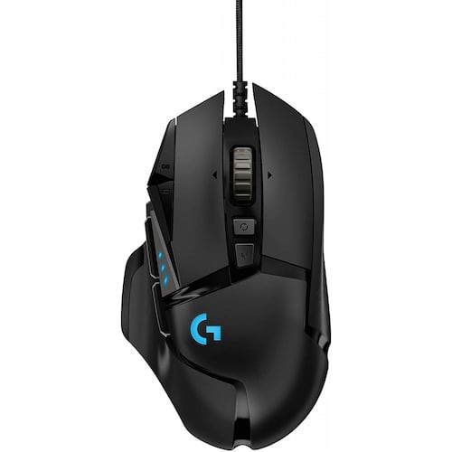 Mouse Logitech Gaming G502 Hero RGB, 100-16.000 dpi, Cinco pesas de 3.6 gramos, Velocidad de respuesta 1 ms, sensor Hero, 11 botones programables