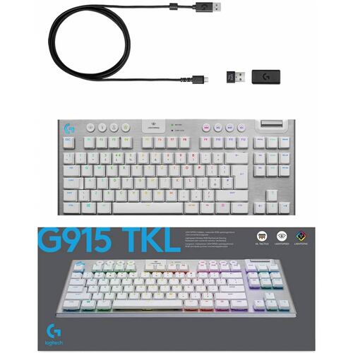 Teclado Mecanico Gamer Logitech G915 TKL, Inalambrico, Bluetooth, RGB, sin Teclado Numerico, Blanco, (920-009660)097855157737