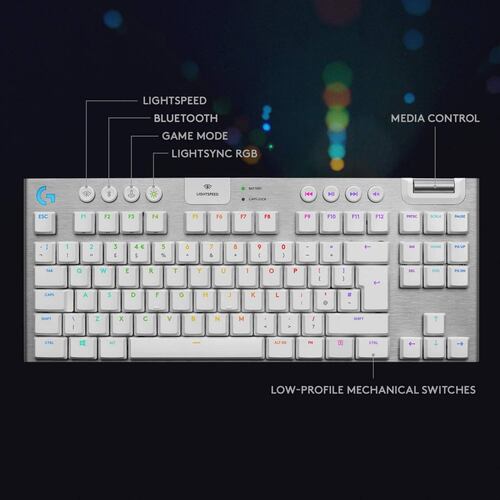 Teclado Mecanico Gamer Logitech G915 TKL, Inalambrico, Bluetooth, RGB, sin Teclado Numerico, Blanco, (920-009660)097855157737