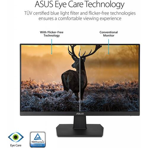 Monitor ASUS VA24EHE 23.8 Pulgadas, Full HD, 1xVga, 1xHDMI, 1xDVI, Plana, Color Negro, 48-60Hz, 75Hz, 5ms