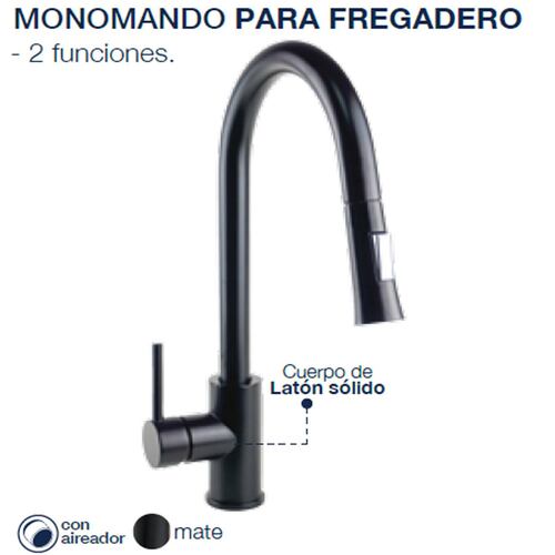 Llave Monomando Fregadero O Tarja Cocina Retractil  Rubinett Laton Solido Negro Mate Pre Lavado