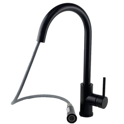 Llave Monomando Fregadero O Tarja Cocina Retractil  Rubinett Laton Solido Negro Mate Pre Lavado