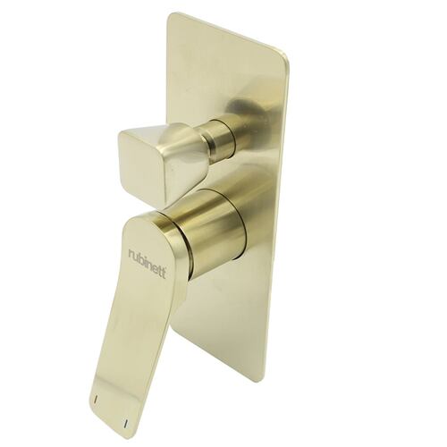 Monomando Para Regadera con desviador Para Tina Rubinett Rectangular Dorado De Super Lujo