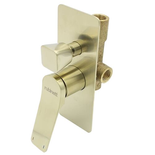 Monomando Para Regadera con desviador Para Tina Rubinett Rectangular Dorado De Super Lujo