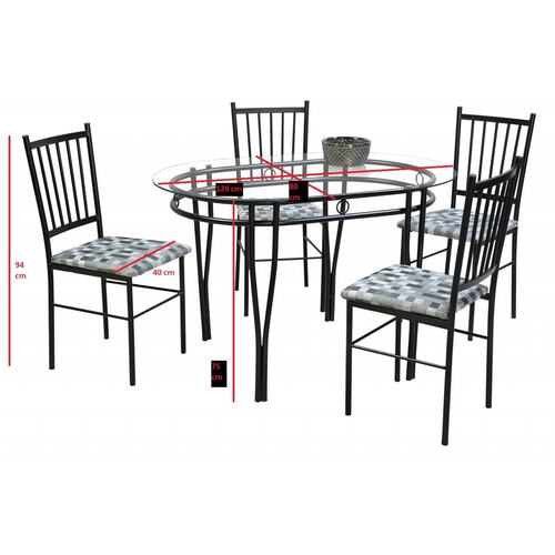 Comedor Oval 4 Sillas Tubular y Cristal Templado.