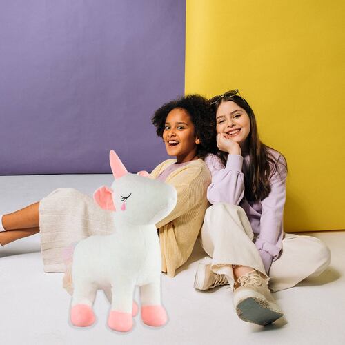 Unicornio Gigante De Peluche Blanco Con Tonos Rosas Y Flores