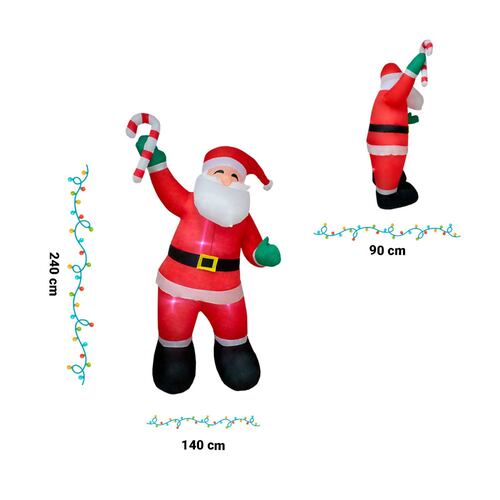 Inflable Navideño Santa Claus C/ Baston Luz Led 2.40 Mts
