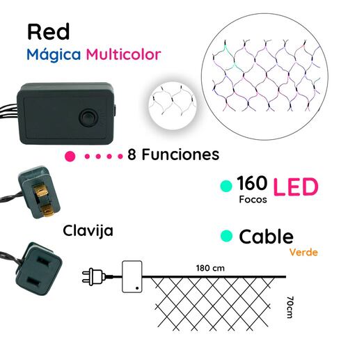Red Luces Led Navideñas Luz Multicolor 160 Focos 180x0.70 Cm