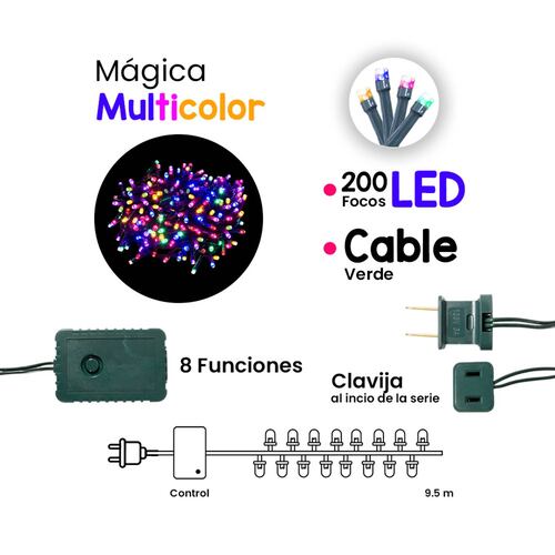 Serie De Luces 200 Led Luz Multicolor 8 Funciones 14 Mts