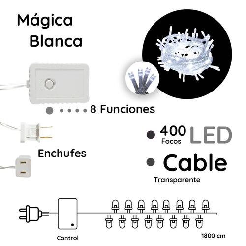 Serie De Luces Navideña 400 Led Luz Blanca 8 Funciones 18 Mt