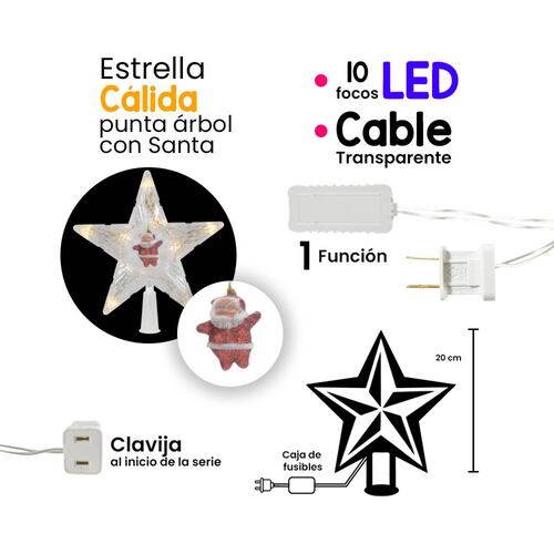 Estrella Fugaz Punta De Arbol Navideño Luzled Plástico 20cm