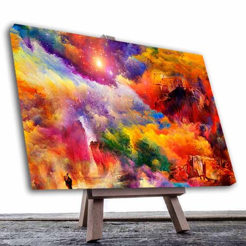 Cuadro Decorativo Canvas Paisaje Abstracto colores lilas y cálidos de 90 X 60 cm