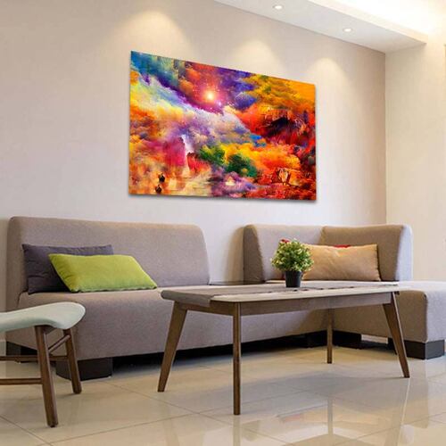 Cuadro Decorativo Canvas Paisaje Abstracto colores lilas y cálidos de 90 X 60 cm
