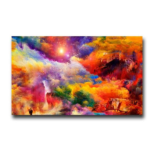 Cuadro Decorativo Canvas Paisaje Abstracto colores lilas y cálidos de 90 X 60 cm