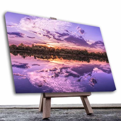 Cuadro Decorativo Canvas Paisaje de un lago al atardecer en colores lila 60 x 40 cm