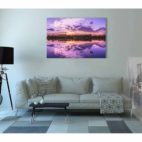 Cuadro Decorativo Canvas Paisaje de un lago al atardecer en colores lila 60 x 40 cm