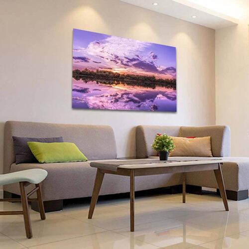 Cuadro Decorativo Canvas Paisaje de un lago al atardecer en colores lila 60 x 40 cm