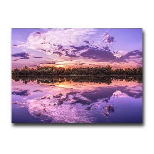 Cuadro Decorativo Canvas Paisaje de un lago al atardecer en colores lila 60 x 40 cm