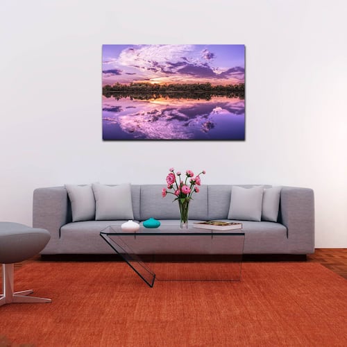 Cuadro Decorativo Canvas Paisaje de un lago al atardecer en colores lila 60 x 40 cm