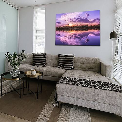 Cuadro Decorativo Canvas Paisaje de un lago al atardecer en colores lila 60 x 40 cm