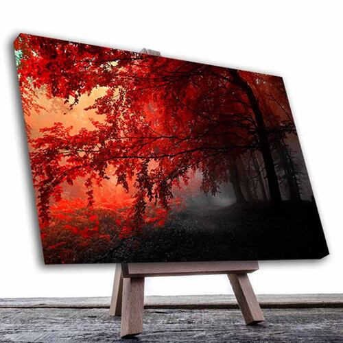 Cuadro Decorativo Canvas Paisaje de Bosque con Arboles Rojos de 60 x 40 cm
