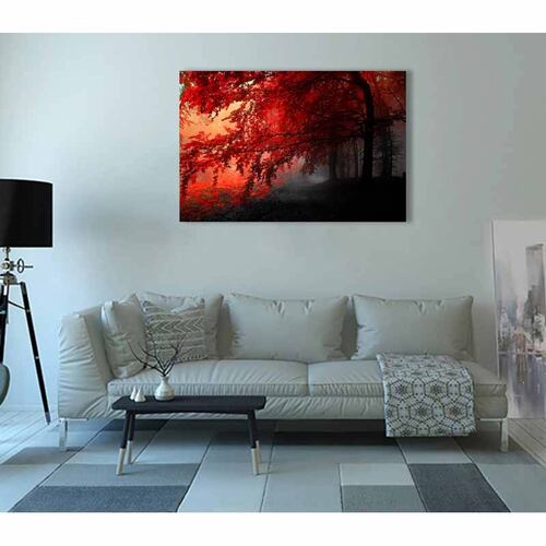 Cuadro Decorativo Canvas Paisaje de Bosque con Arboles Rojos de 60 x 40 cm