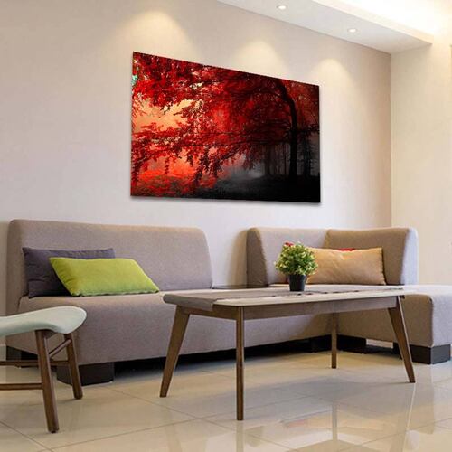 Cuadro Decorativo Canvas Paisaje de Bosque con Arboles Rojos de 60 x 40 cm