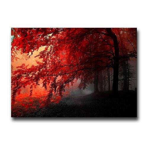Cuadro Decorativo Canvas Paisaje de Bosque con Arboles Rojos de 60 x 40 cm