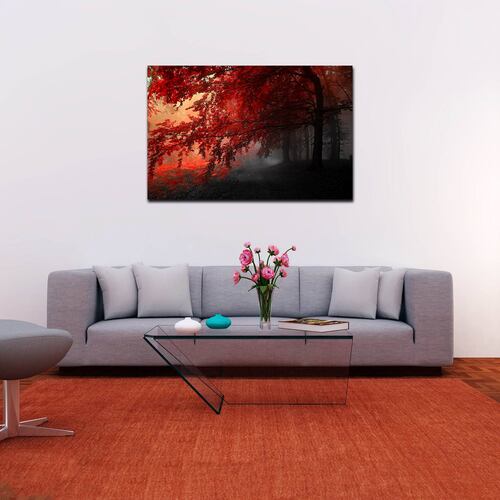 Cuadro Decorativo Canvas Paisaje de Bosque con Arboles Rojos de 60 x 40 cm
