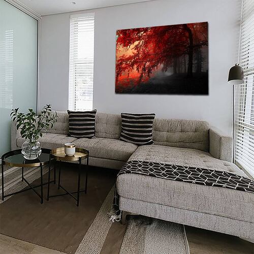 Cuadro Decorativo Canvas Paisaje de Bosque con Arboles Rojos de 60 x 40 cm