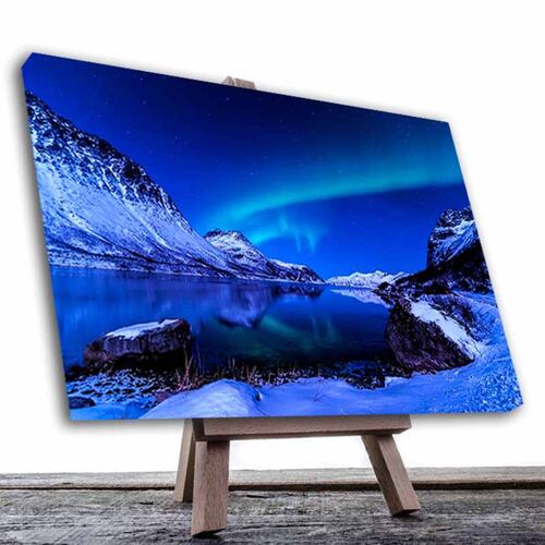 Cuadro Decorativo Canvas Paisaje de Montañas Nevadas y Aurora Boreal de 90 X 60 cm