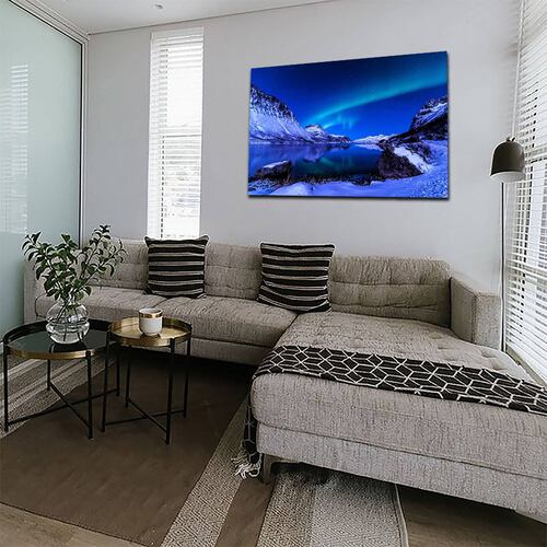 Cuadro Decorativo Canvas Paisaje de Montañas Nevadas y Aurora Boreal de 90 X 60 cm
