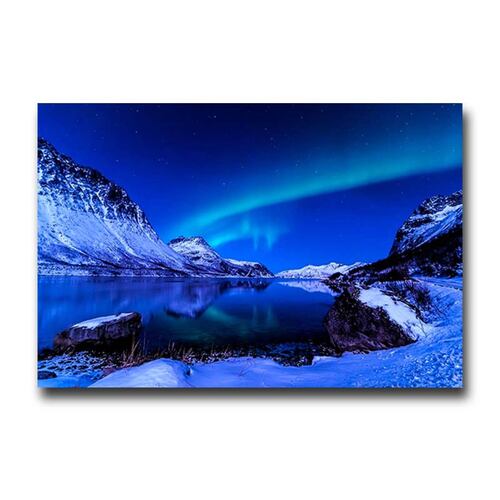 Cuadro Decorativo Canvas Paisaje de Montañas Nevadas y Aurora Boreal de 60 x 40 cm