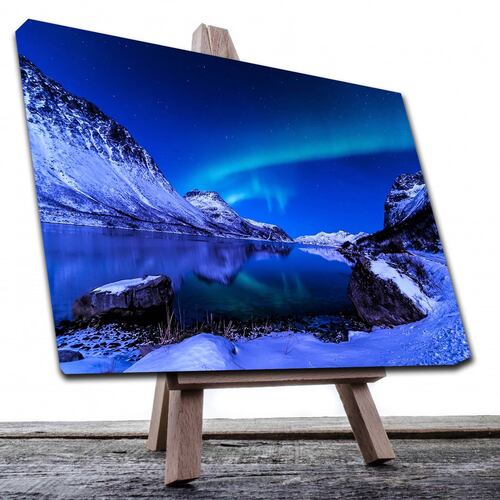 Cuadro Decorativo Canvas Paisaje de Montañas Nevadas y Aurora Boreal de 60 x 40 cm