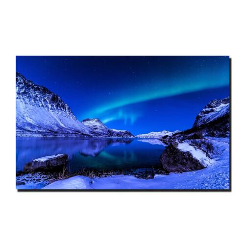 Cuadro Decorativo Canvas Paisaje de Montañas Nevadas y Aurora Boreal de 60 x 40 cm