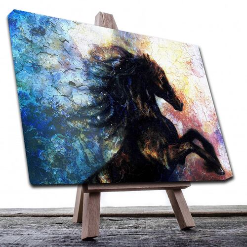 Cuadro Decorativo Canvas Paisaje de Caballo Negro Artistico de 60 x 40 cm
