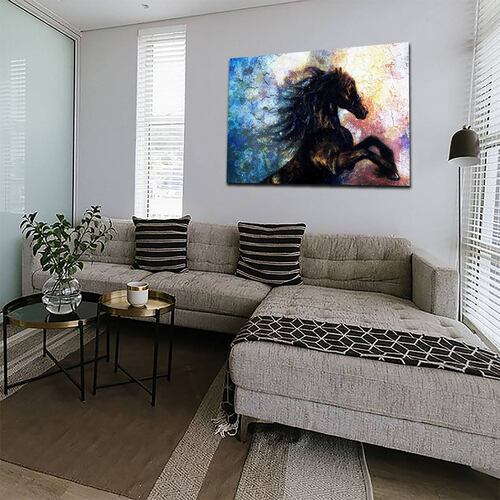Cuadro Decorativo Canvas Paisaje de Caballo Negro Artistico de 60 x 40 cm