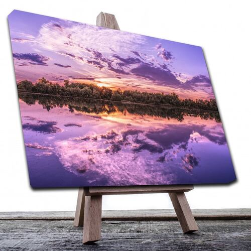 Cuadro Decorativo Canvas Paisaje de un lago al atardecer en colores lila 120 X 60 cm.