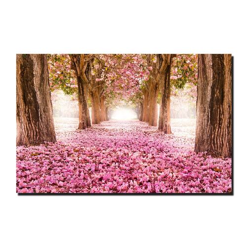 Cuadro Decorativo Canvas Paisaje de camino de pétalos rosas en el bosque de 120 X 60 cm.