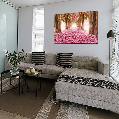 Cuadro Decorativo Canvas Paisaje de camino de pétalos rosas en el bosque de 120 X 60 cm.