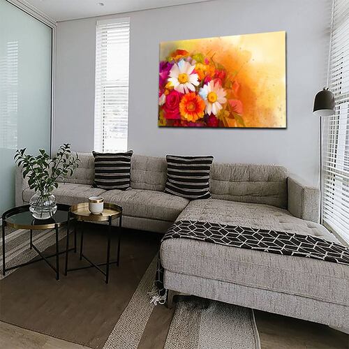 Cuadro Decorativo Canvas Paisaje Arte en Flores de Colores Calidos de 120 X 60 cm.