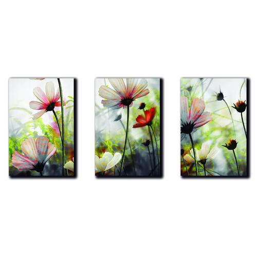 Cuadros Decorativos Set de 3 pzs Canvas de Flores con dorado 60 X 90 cm.