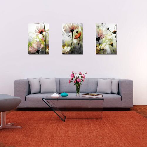Cuadros Decorativos Set de 3 pzs Canvas de Flores con dorado 60 X 90 cm.