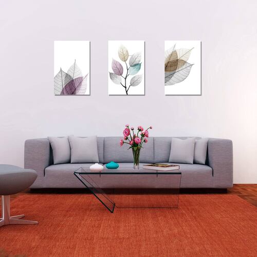Cuadros Decorativos Set de 3 pzs Canvas de hojas moderno #2 60 X 90 cm.